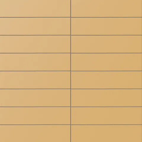 Matte subway tile in a muted Dijon yellow tone with a flat rectangular design, soft earthy warmth, fine surface texture, and a clean stacked arrangement.