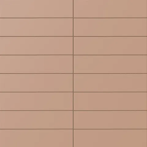 Matte subway tile in a dusty terracotta blush tone with a flat rectangular design, earthy pink-orange warmth, subtle surface texture, and clean linear grout lines.