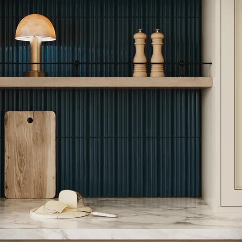 Mika 2.5 x 10 Glossy Ceramic Reeded Tile in Midnight