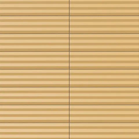 Ridged rectangular tile in a golden Dijon yellow tone with a matte finish, evenly spaced linear grooves, warm tonal depth, and a structured contemporary look.
