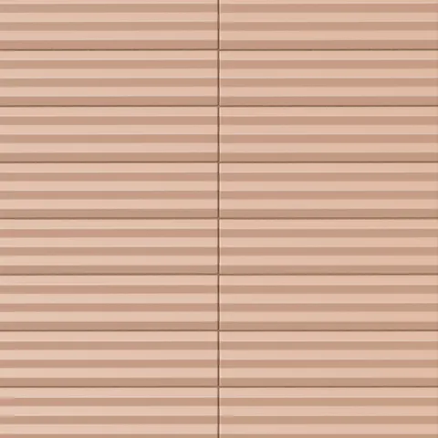 Ridged rectangular tile in a dusty terracotta rose tone with a matte finish, clean linear grooves, warm earthy coloring, and a softly structured surface.