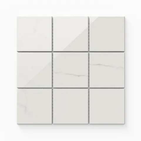 Leona 4 x 4 Polished Porcelain Mosaic Tile in Calacatta