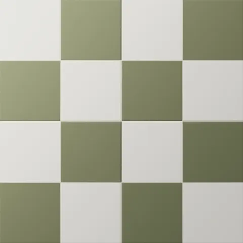 Merrick 8 x 8 Checkerboard Matte Porcelain Tile in Ambient White and Folk Green