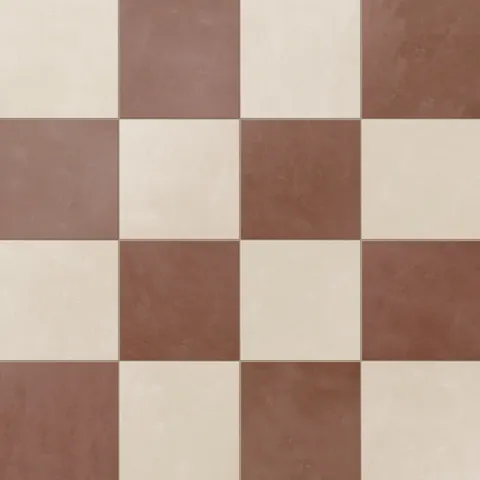 Isabel 6 x 6 Checkerboard Matte Porcelain Tile in Frosted Linen and Burnt Umber