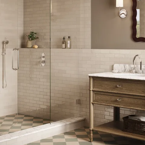 Isabel 6 x 6 Checkerboard Matte Porcelain Tile in Almond Mist and Soft Sage