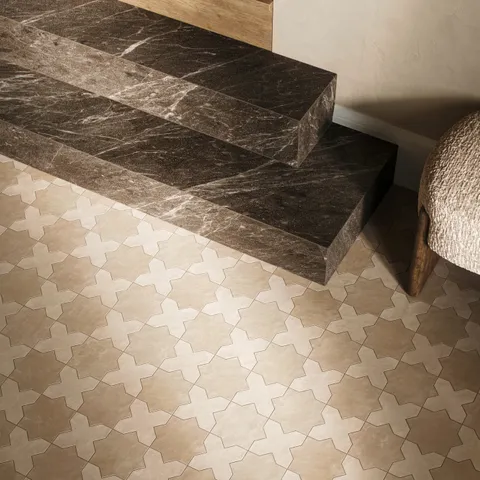 Isabel 11 x 11 Matte Porcelain Tile Star in Almond Mist and Cross in Frosted Linen