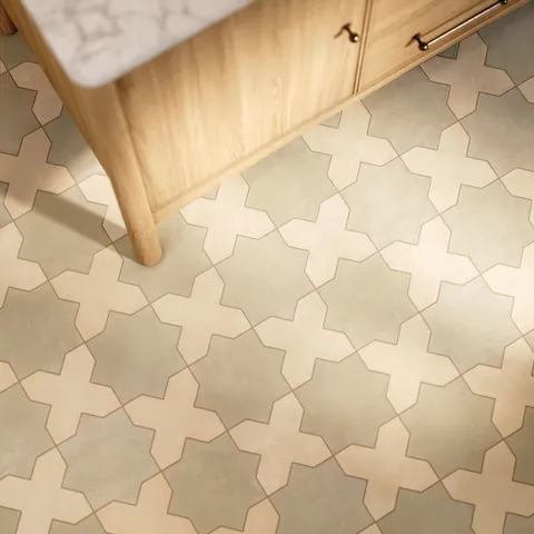 Isabel 11 x 11 Matte Porcelain Tile Star in Silverstone and Cross in Frosted Linen
