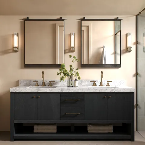 Maxine 72" Double Vanity in Black Wash Oak Veneer with Carrara Marble Top