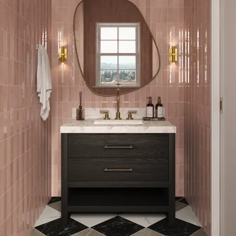 Maxine 36" Single Vanity in Black Wash Oak Veneer with Carrara Marble Top