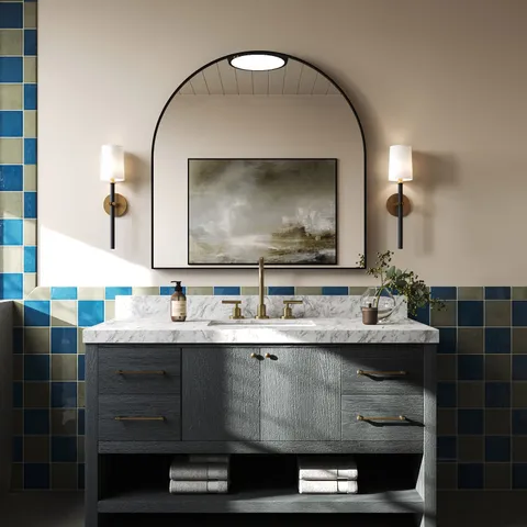 Maxine 55" Single Vanity in Black Wash Oak Veneer with Carrara Marble Top