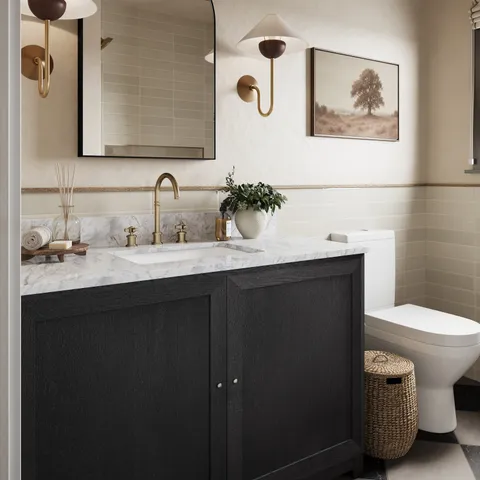 Josephine 60" Double Vanity in Satin Drifted Black Veneer with Carrara Marble Top