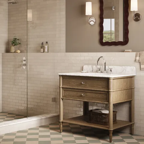 Gemma 36" Single Vanity in Washed Blonde Oak Veneer with Carrara Marble Top