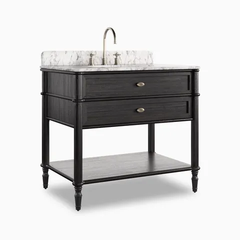 Gemma 36" Single Vanity in Satin Black Veneer with Carrara Marble Top