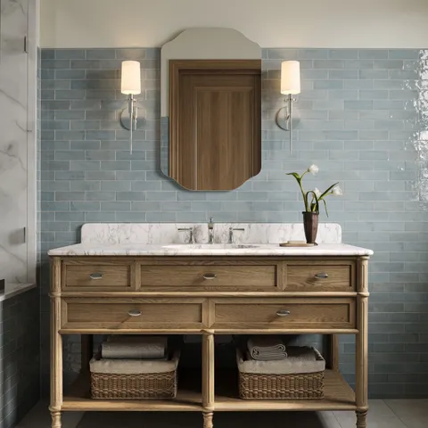 Gemma 55" Single Vanity in Washed Blonde Oak Veneer with Carrara Marble Top