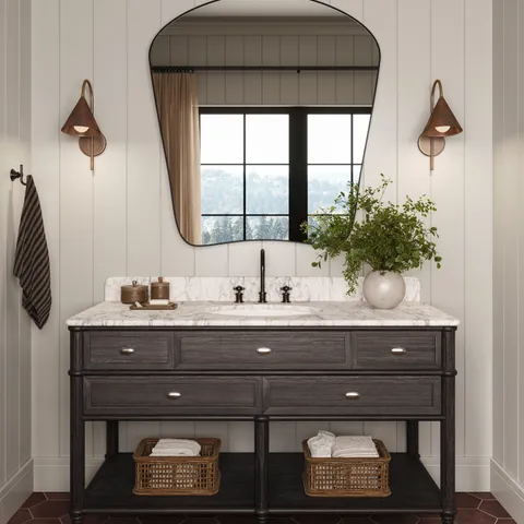 Gemma 55" Single Vanity in Satin Black Veneer with Carrara Marble Top