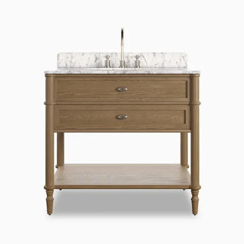 Gemma 36" Single Vanity in Washed Blonde Oak Veneer with Carrara Marble Top