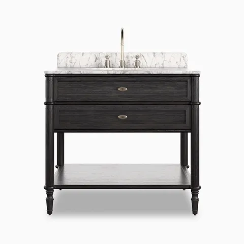 Gemma 36" Single Vanity in Satin Black Veneer with Carrara Marble Top