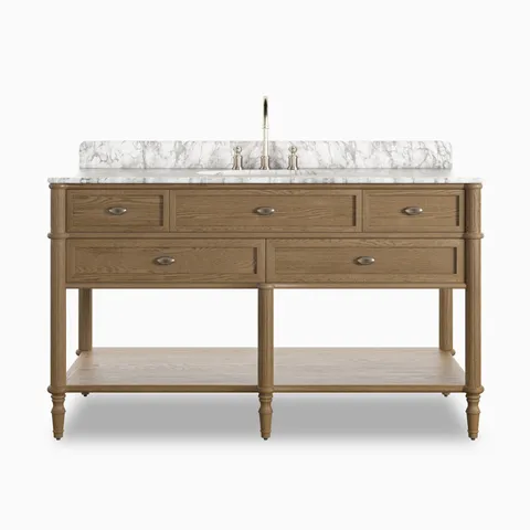 Gemma 55" Single Vanity in Washed Blonde Oak Veneer with Carrara Marble Top