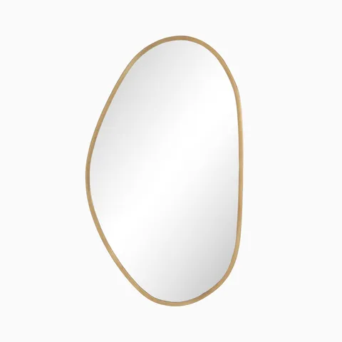 Asymmetrical mirror with an antique brass iron frame, bringing soft curves and earthy elegance to modern spaces.