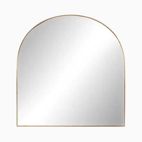 Wider arched mirror with a polished brass frame, adding a refined golden touch to spacious vanities or statement wall arrangements