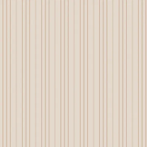 Warm tan striped wallpaper with narrow stitched pinstripes and textured vertical bands creating a soft tailored look.