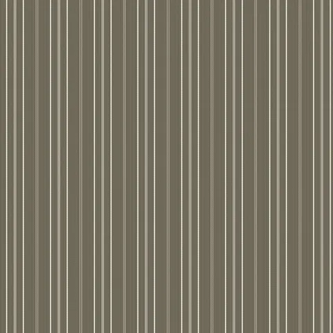 Muted olive wallpaper with alternating stitched pinstripes and textured vertical bands, creating a soft organic stripe design.