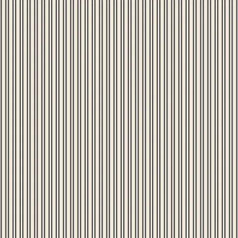 Suffolk Wallpaper in Black II featuring crisp vertical stripes in soft white and deep black tones, creating a refined linear pattern with subtle contrast, sized 52" x 132".