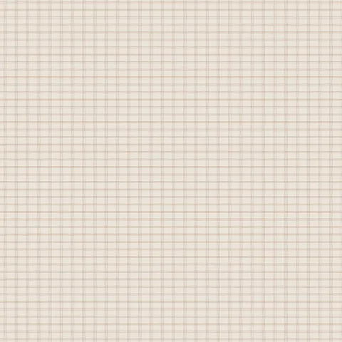 Off-white plaid wallpaper with light brown intersecting lines creating a subtle classic grid pattern.