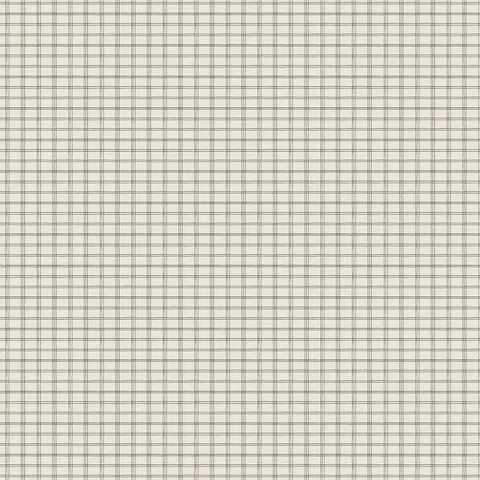 Off-white plaid wallpaper with dark green intersecting lines creating a subtle classic grid pattern.