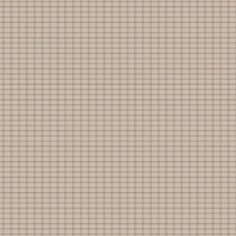 Light taupe plaid wallpaper with brown intersecting lines creating a subtle classic grid pattern.