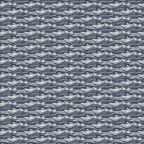Seamless navy and cream ocean wave pattern with detailed, hand-drawn curling surf, forming a dense repeating coastal-inspired design.