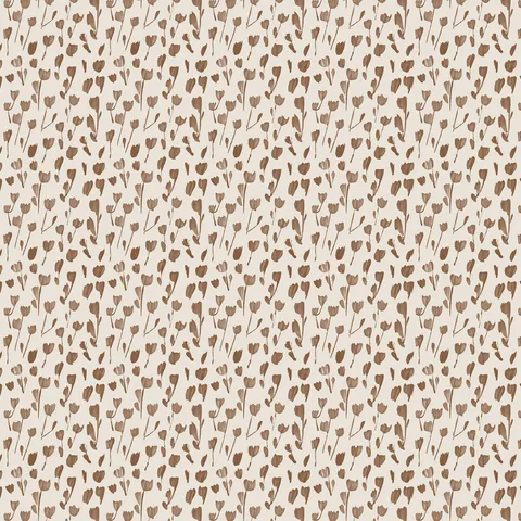 Petaline wallpaper Terracotta I, 52x132, shows softly washed terracotta floral silhouettes layered over an off-white field, ideal for Mediterranean interiors.