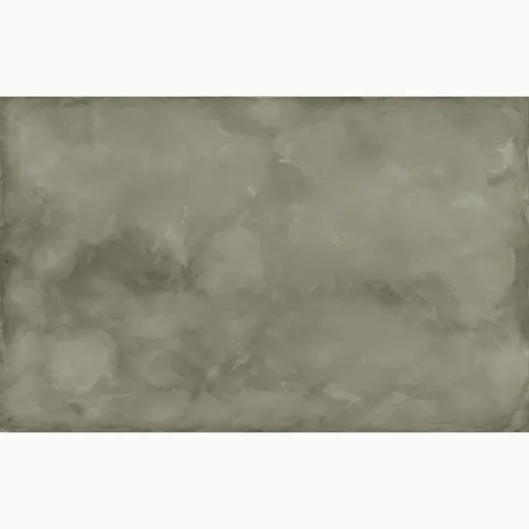 Olive green abstract limewash-look wallpaper mural with soft tonal texture, designed in a panoramic width.