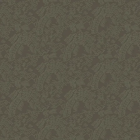 Dark gray abstract contour wallpaper with olive green topographic lines inspired by Tibetan landscapes.