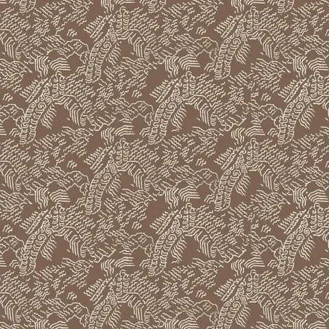 Dark taupe abstract contour wallpaper with white topographic lines inspired by Tibetan landscapes.