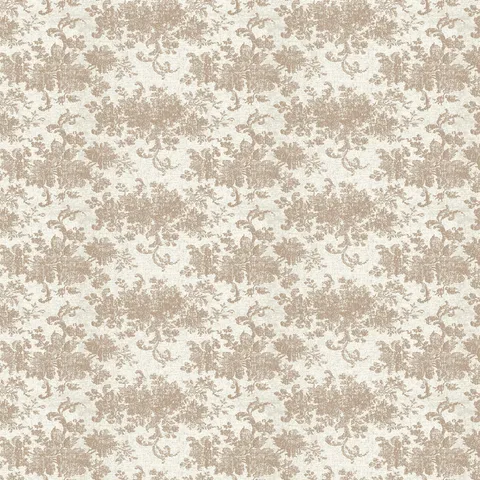 Brocade Wallpaper in Tan II featuring a light brown damask floral motif over a matte off-white background with softly distressed detailing for a classic woven-inspired look.