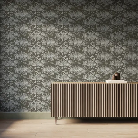 Brocade Wallpaper in Olive I, 52" x 132"