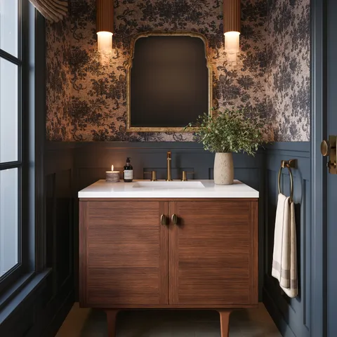 Brocade Wallpaper in Black/Tan II, 52" x 132"