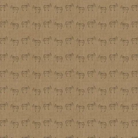 Black donkey motifs create a playful repeating pattern across the beige base of Porter wallpaper Tan I, 52x132, great for farmhouse interiors.