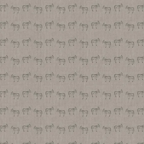 A repeating pattern of hand-sketched donkey motifs appears across Porter wallpaper Grey I, 52x132, well suited for ranch-style and lodge interiors.