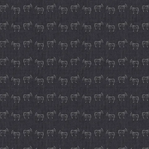 Porter wallpaper in Charcoal I, 52x132, with hand-sketched white donkey motifs repeating across a woven-like black background, best for rustic ranch and western-inspired rooms.