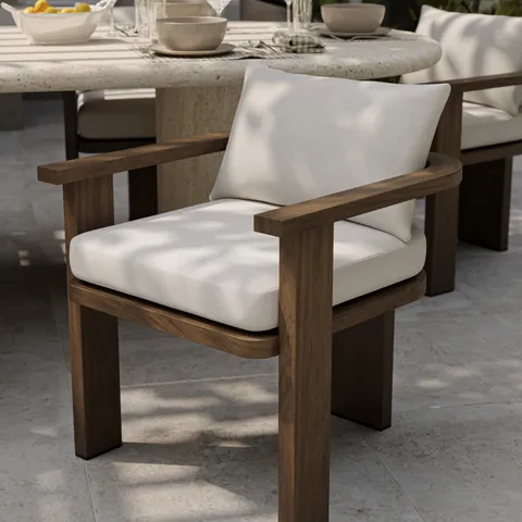 Hightide Outdoor Dining Armchair in Stained Aged Grey/Alessi Linen