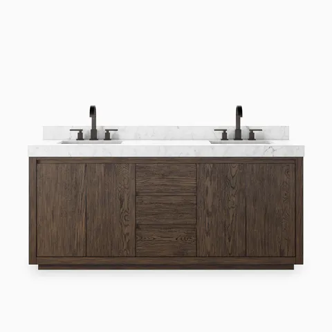 Alisa 72" Double Vanity in Satin Espresso Oak Veneer with Carrara Marble Top