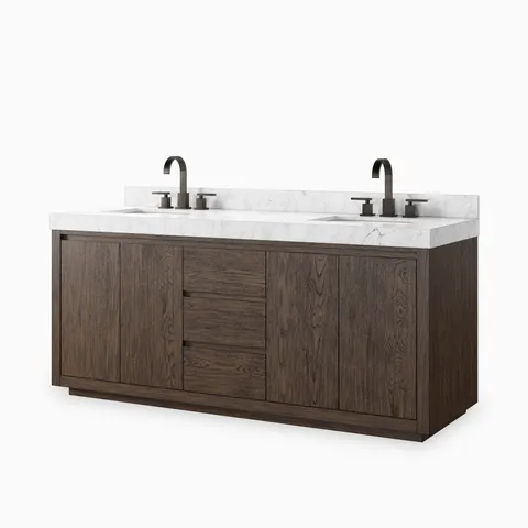 Alisa 72" Double Vanity in Satin Espresso Oak Veneer with Carrara Marble Top