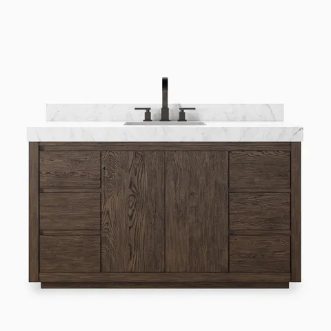 Alisa 55" Single Vanity in Satin Espresso Oak Veneer with Carrara Marble Top
