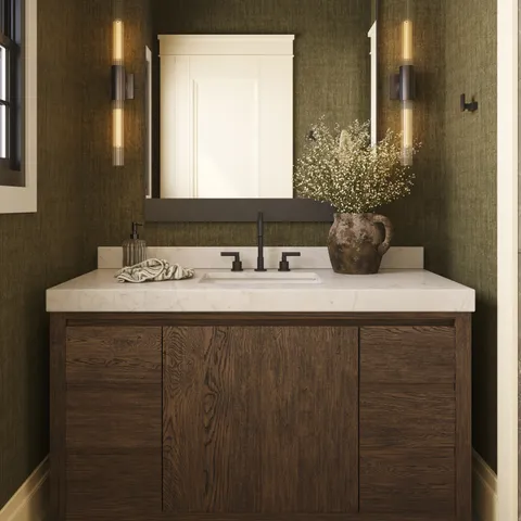Alisa 55" Single Vanity in Satin Espresso Oak Veneer with Carrara Marble Top