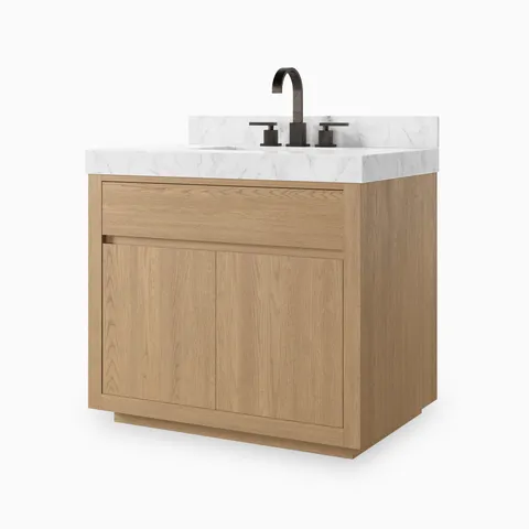 Alisa 36" Single Vanity in Satin Light Wash Oak Veneer with Carrara Marble Top