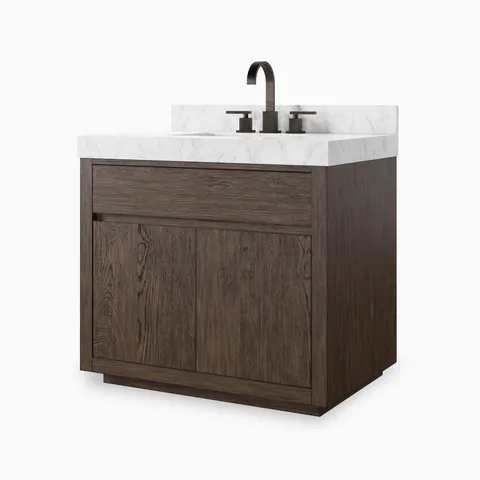 Alisa 36" Single Vanity in Satin Espresso Oak Veneer with Carrara Marble Top