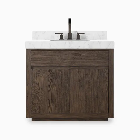 Alisa 36" Single Vanity in Satin Espresso Oak Veneer with Carrara Marble Top