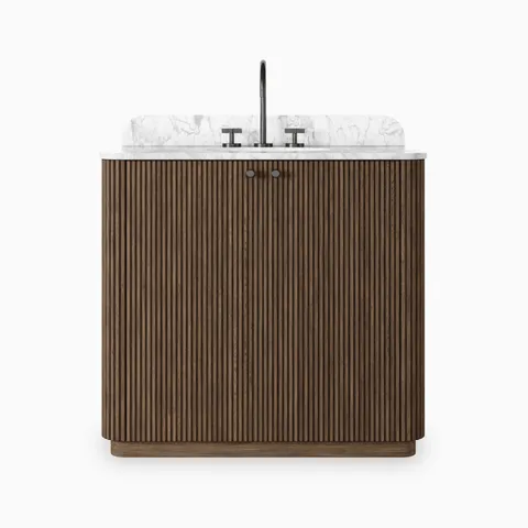 Nina 36" Single Vanity in Satin Espresso Oak Veneer with Carrara Marble Top